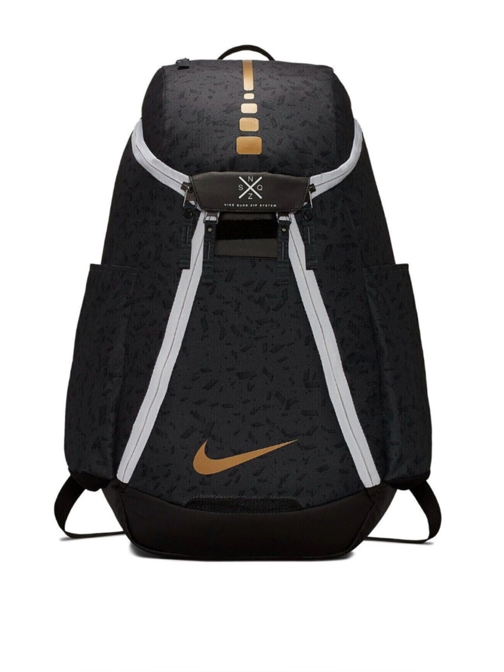 Nike Hoops Elite Quad Zip System Backpack Gym Bag Black and Gold Swoosh